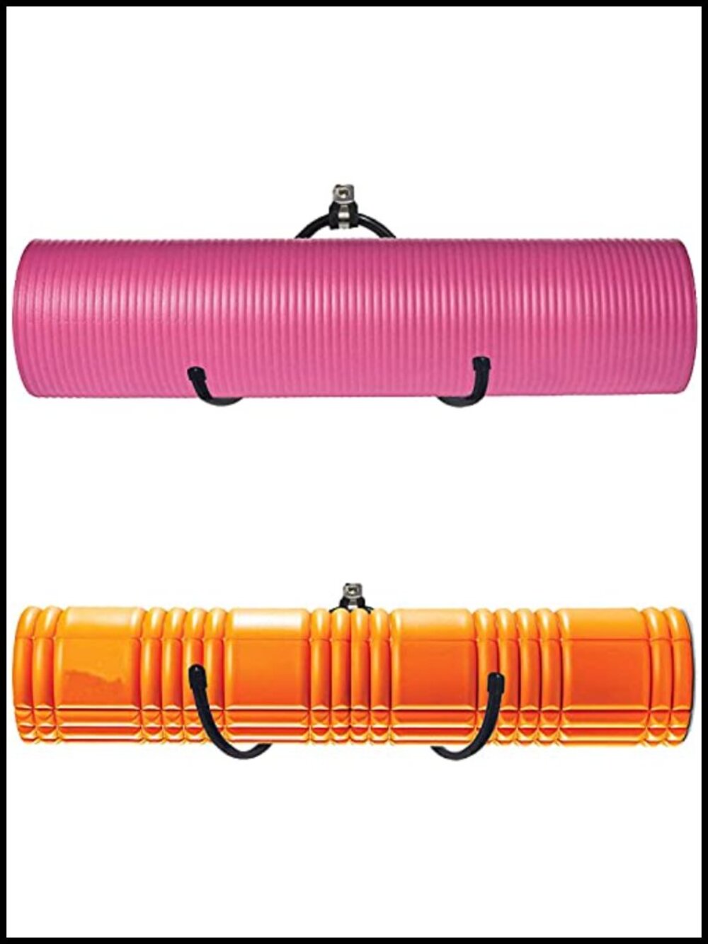 2 Pack Wall Mount Yoga Mat Foam Roller Towel Rack Adjustable Metal Storage Hooks